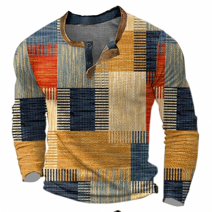 Sweatshirt Herren Henley | Geometrisches Muster &amp; Knopfleiste