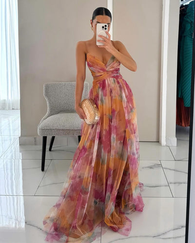 Elegantes Fließendes Damen Chiffon Maxi Kleid