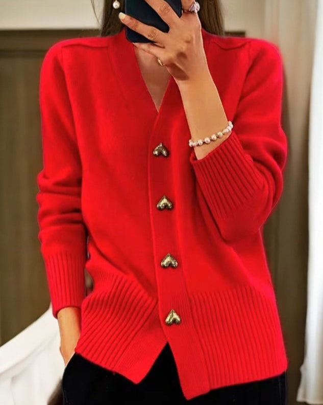 Eleganter Herzknopf Damen Cardigan