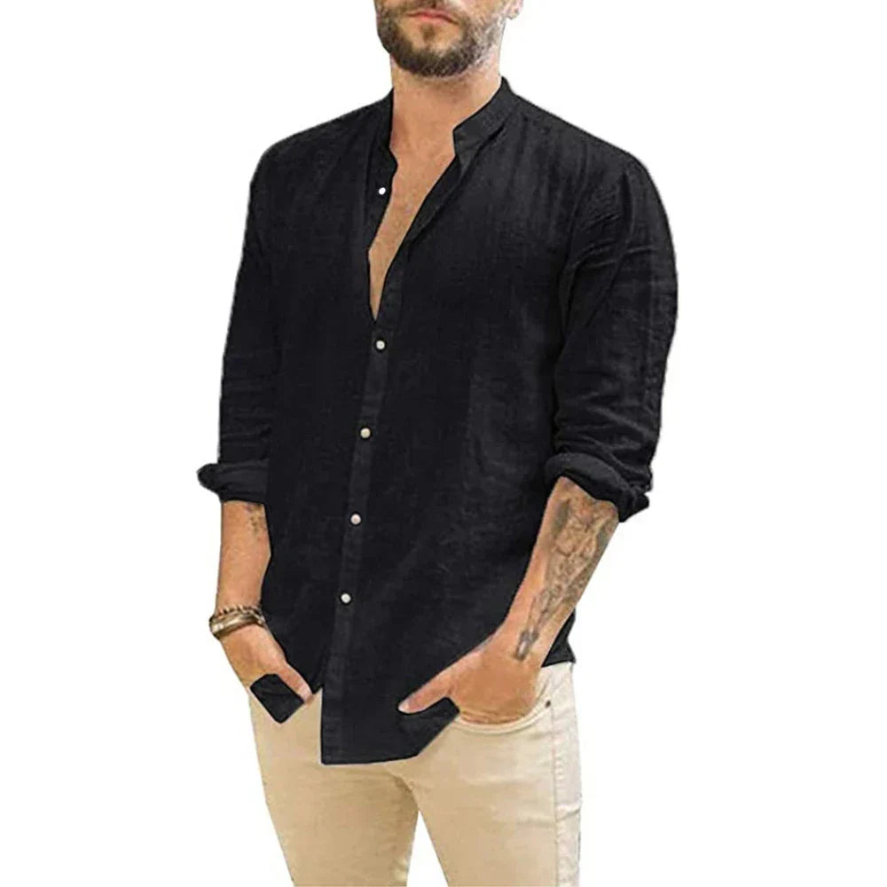 Elegantes Atmungsaktives Herren Leinenhemd