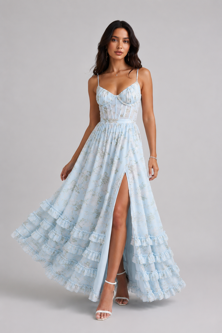 Elegantes Fließendes Damen Sommerkleid mit Rüschen