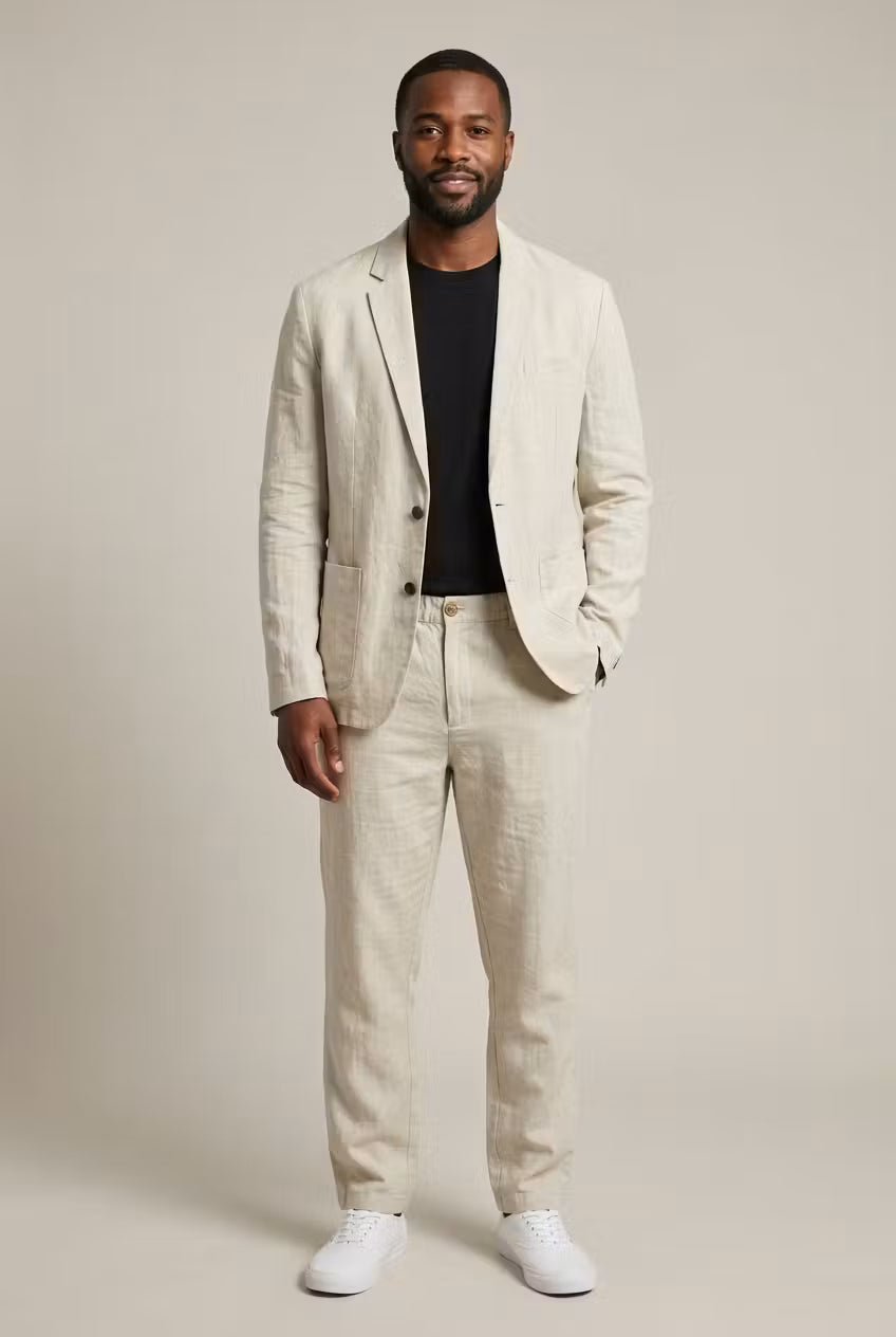 Lässiges Leinen Herren Anzug-Set mit Blazer und Hose