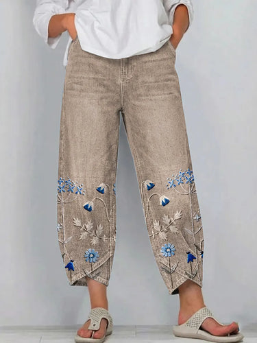 Bestickte Damen Jeans-Hose mit weitem Bein