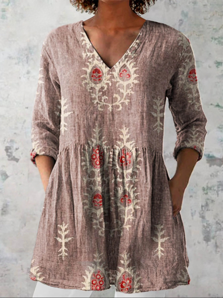 Ausdrucksstarke Lange Damen Bluse mit Muster