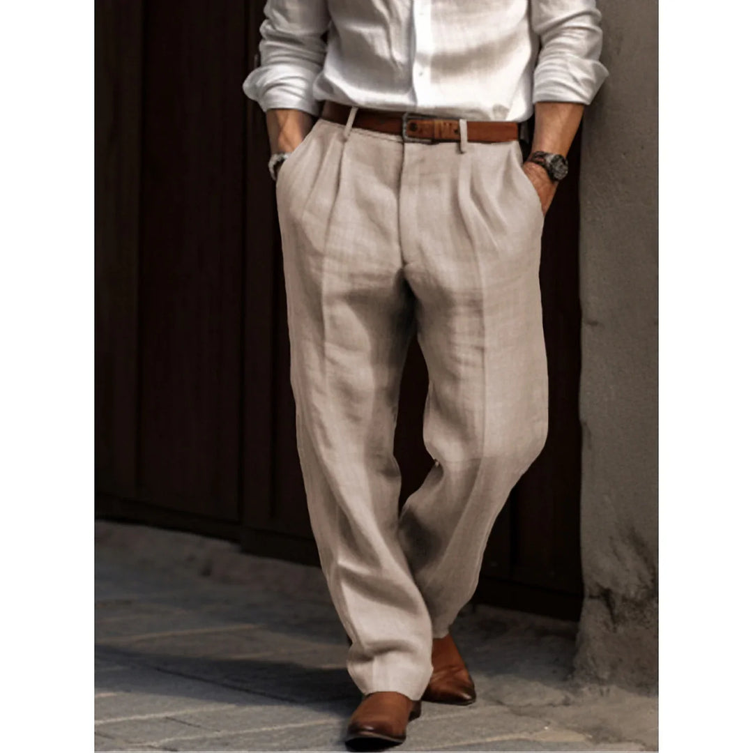 Elegante Plissierte Herren Leinenhose