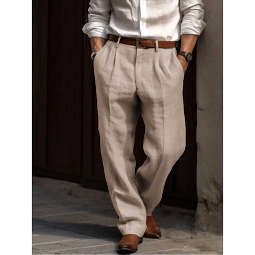 Elegante Plissierte Herren Leinenhose