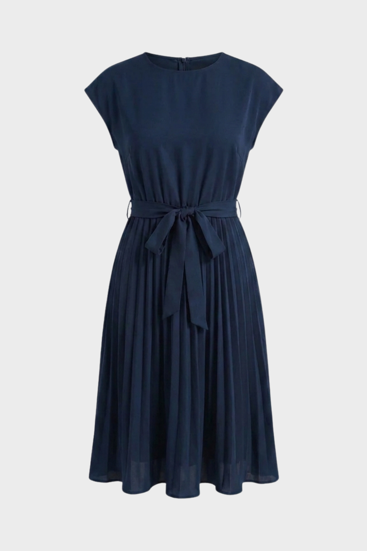 Elegantes Damen Midikleid mit Plisseerock und Gürtel