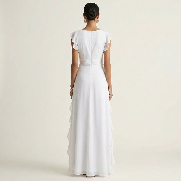 Elegantes Damen Maxikleid mit Wickel-V-Ausschnitt und Flatterärmeln