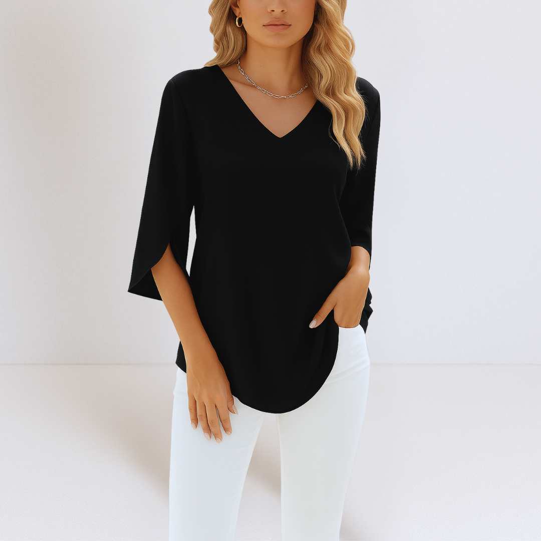 Elegante Sommerliche Damen Bluse mit V-Ausschnitt und geschlitzten Ärmeln