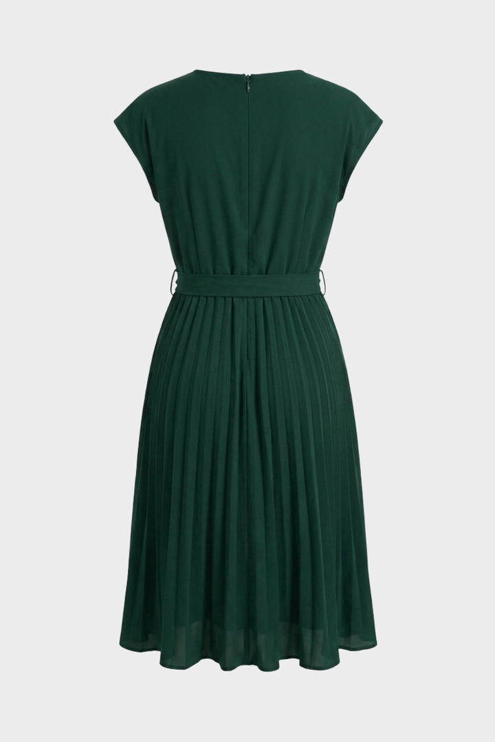 Elegantes Damen Midikleid mit Plisseerock und Gürtel