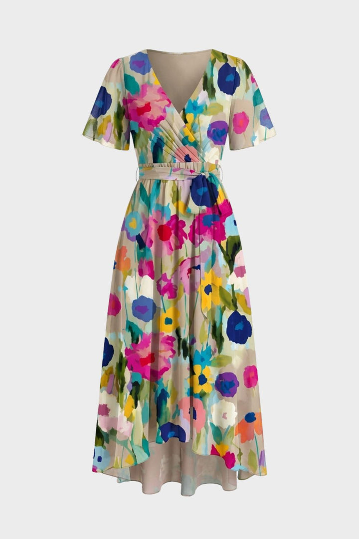 Elegantes Damen Wickelkleid mit V-Ausschnitt und Print