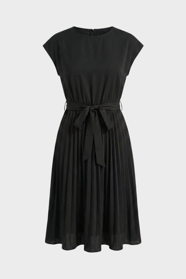 Elegantes Damen Midikleid mit Plisseerock und Gürtel