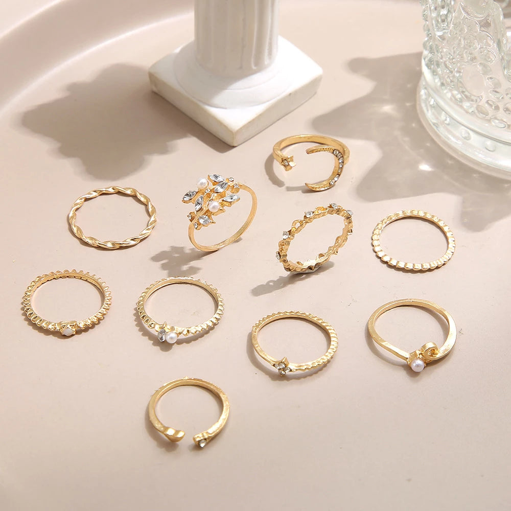 Elegantes Böhmisches Damen Ringset 10-teilig Silber &amp; Gold