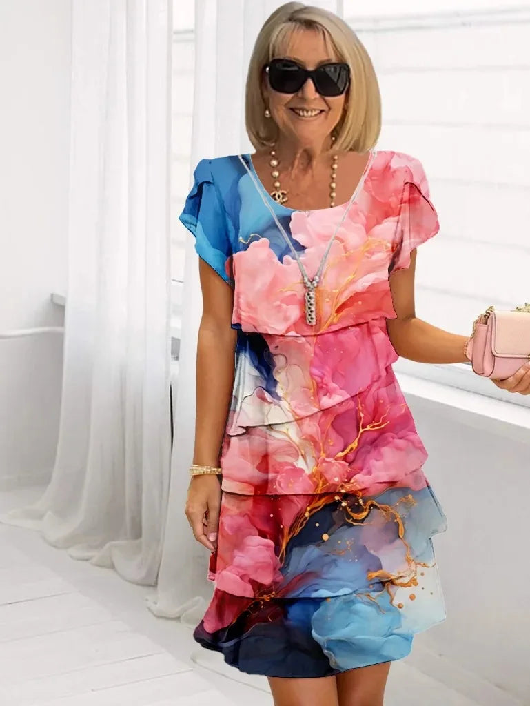 Elegantes Fließendes Damen Kleid mit Rüschen