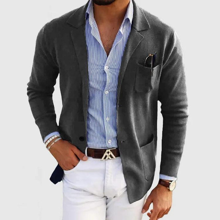 Klassische Herren Strickjacke mit Reverskragen und Taschen