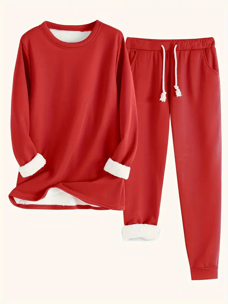 Kuschelig warmes Damen Fleece-Set zweiteilig lang