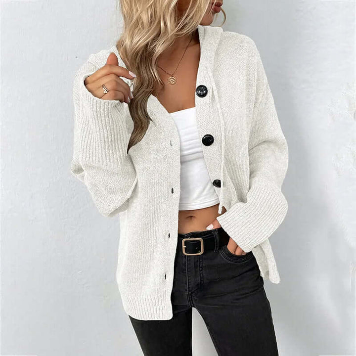 Julia Eleganter Damen Strickpullover mit Kapuze