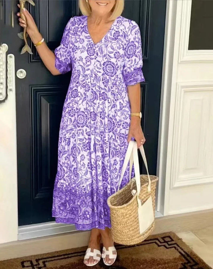 Elegantes Blumen Damen Kleid mit V-Ausschnitt