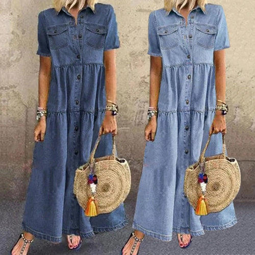 Modisches Langes Damen Jeanskleid