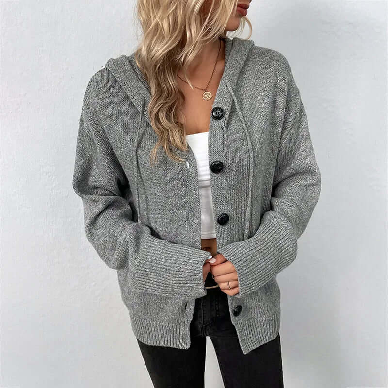 Julia Eleganter Damen Strickpullover mit Kapuze