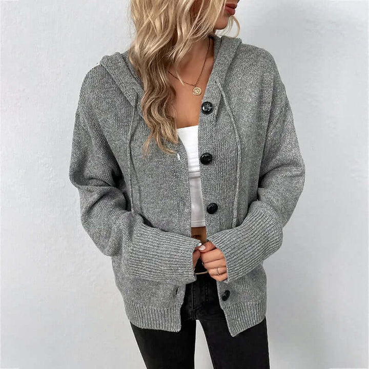 Julia Eleganter Damen Strickpullover mit Kapuze