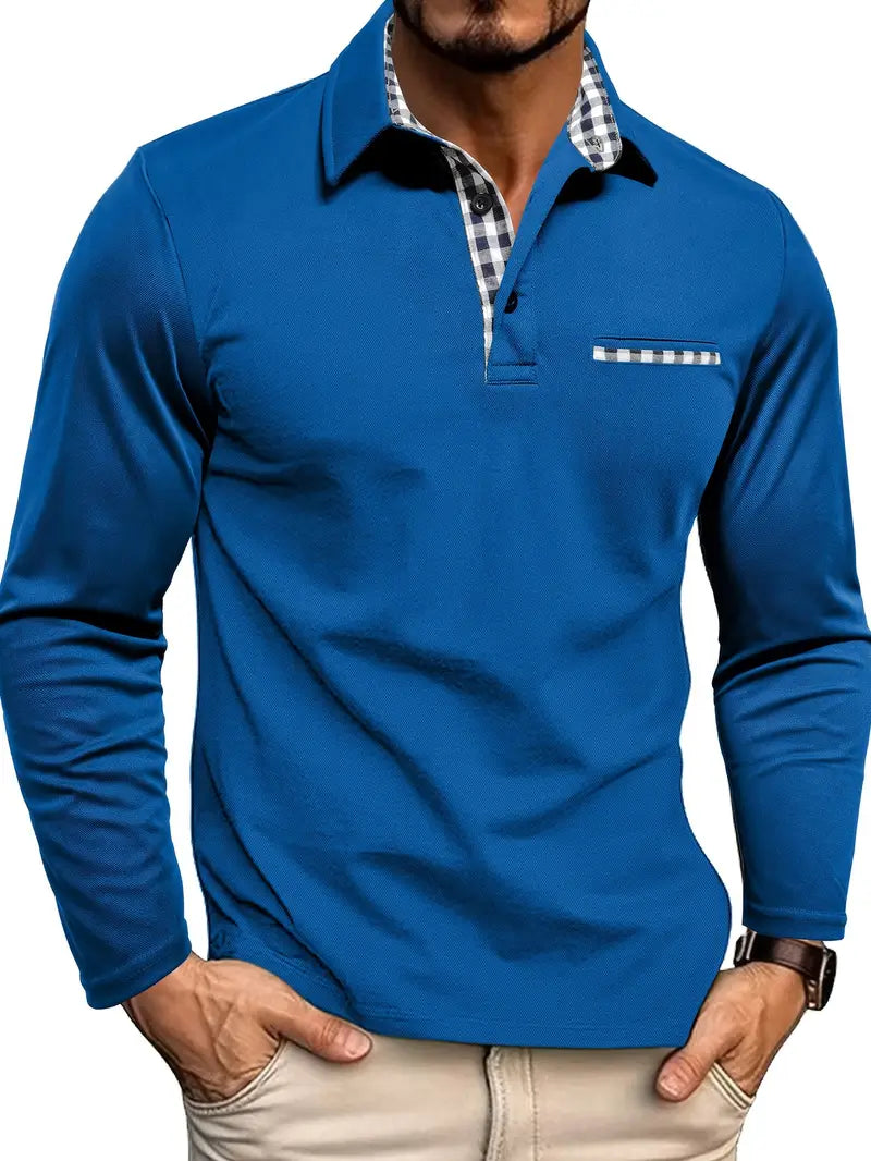 Klassisches Wärmendes Herren Langarm-Poloshirt