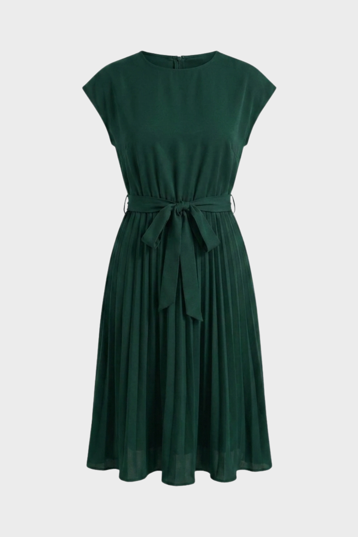 Elegantes Damen Midikleid mit Plisseerock und Gürtel