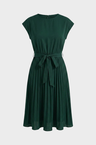 Elegantes Damen Midikleid mit Plisseerock und Gürtel