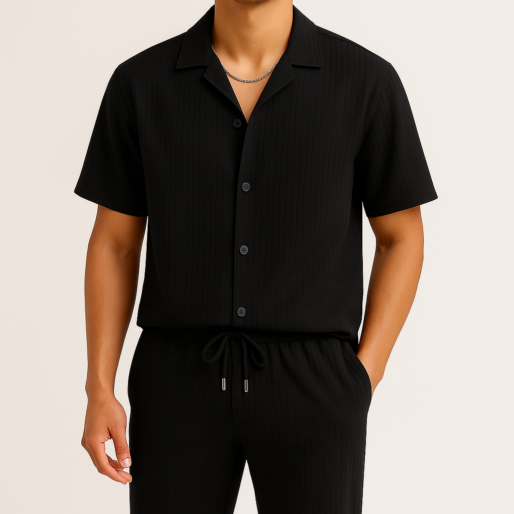 Lässiges Herren Zweiteiliges Lounge-Set aus Ripp-Jersey