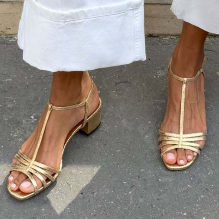 Elegante Damen Sandalen mit Blockabsatz und Metallschnalle