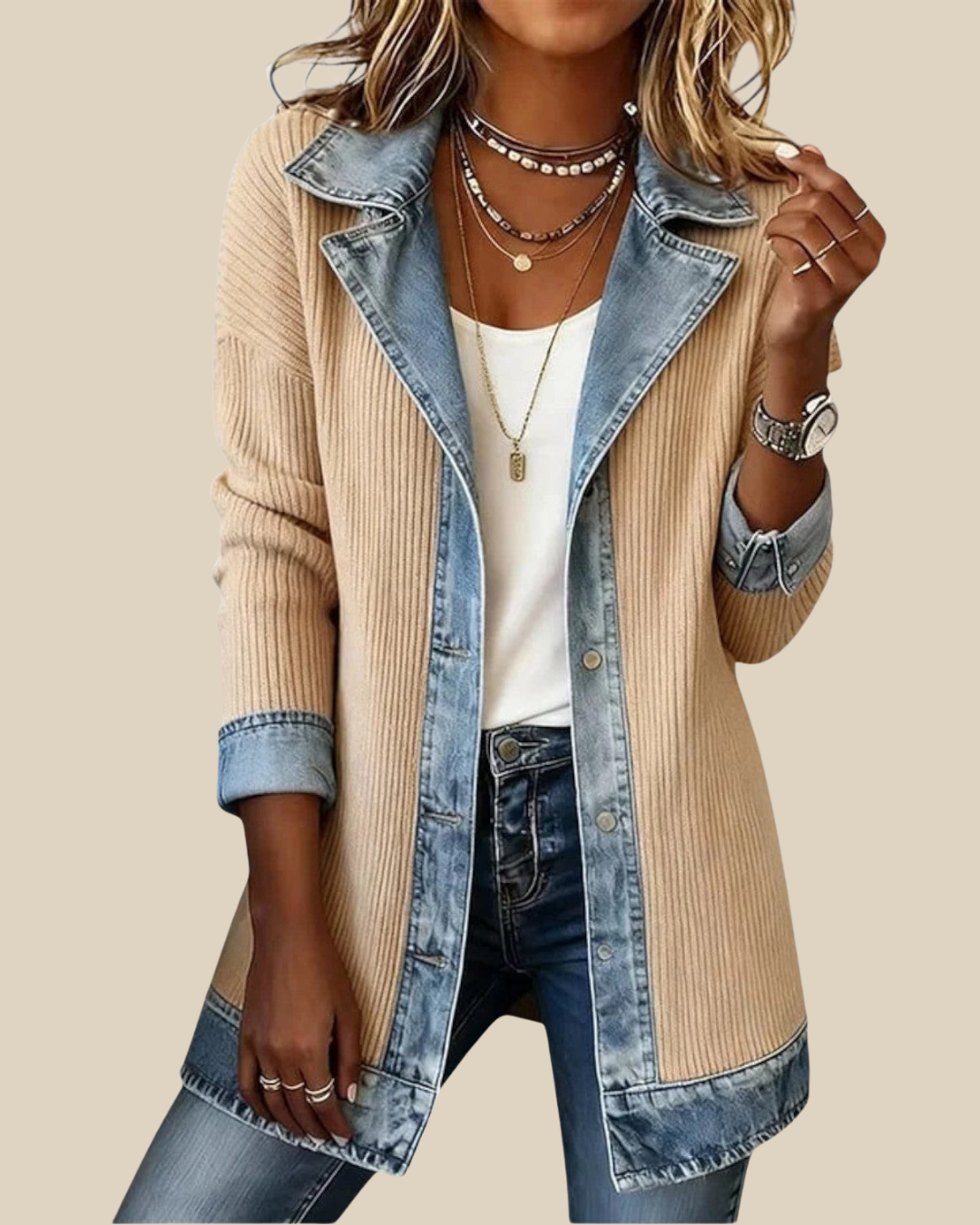 Lässige Patchwork Damen Denimjacke