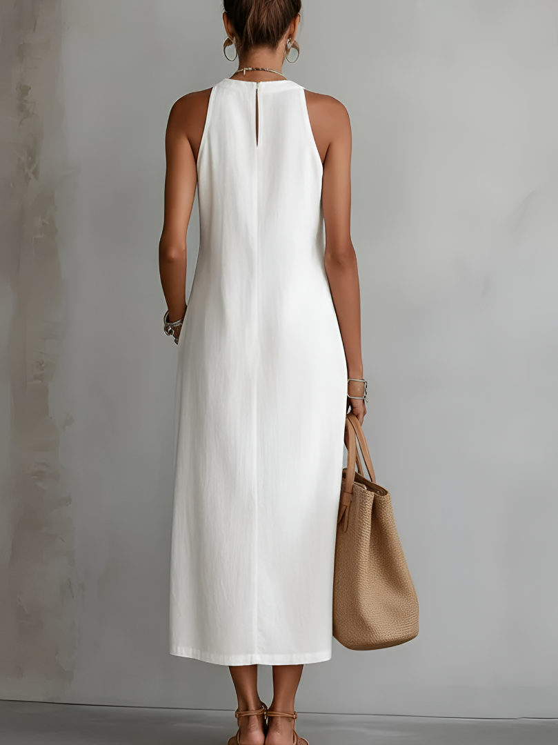 Elegantes Sommerliches Damen Midi-Kleid mit Stehkragen
