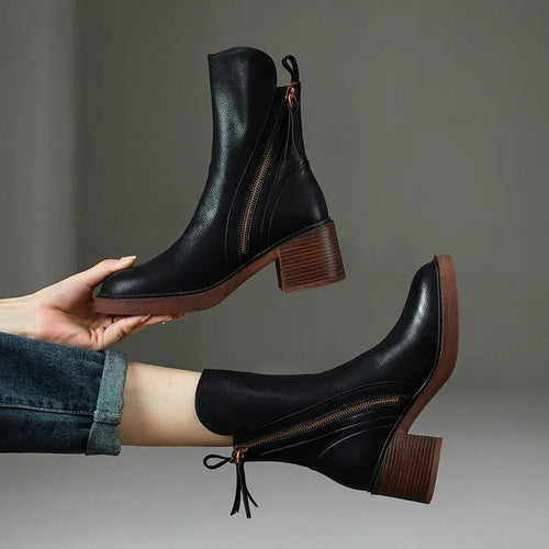 Klassische Leder Damen Stiefeletten