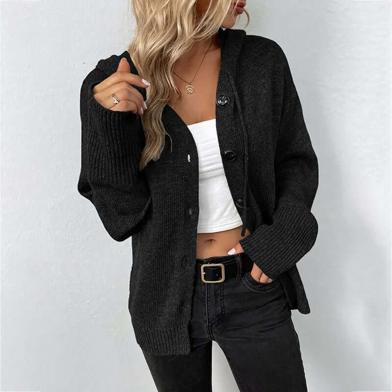 Julia Eleganter Damen Strickpullover mit Kapuze