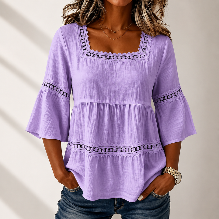 Elegante Karree-Ausschnitt Damen Bluse
