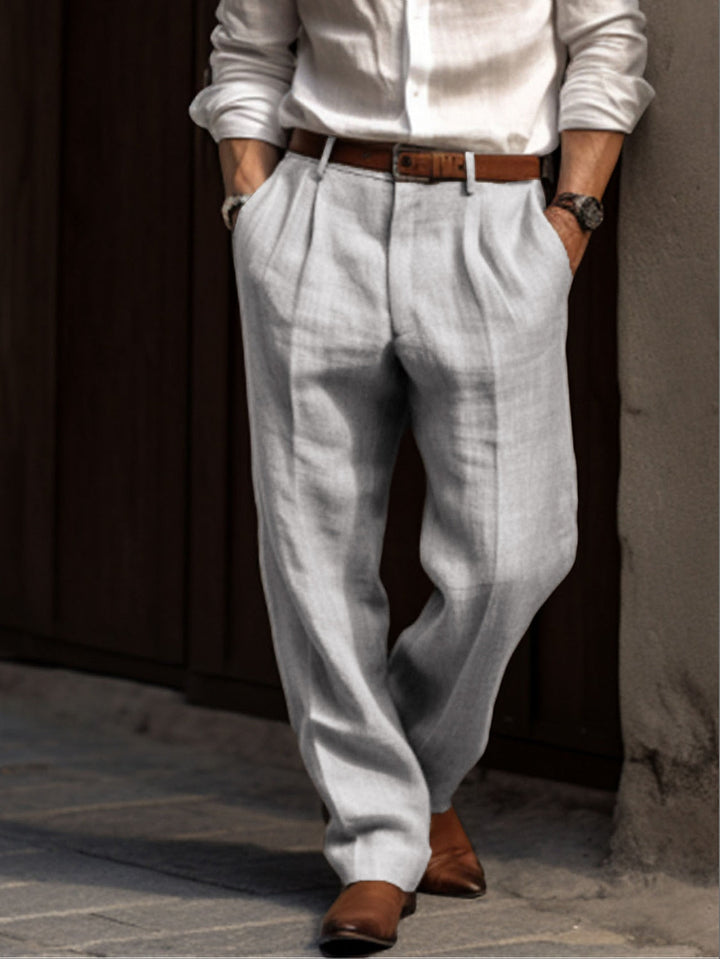 Elegante Plissierte Herren Leinenhose