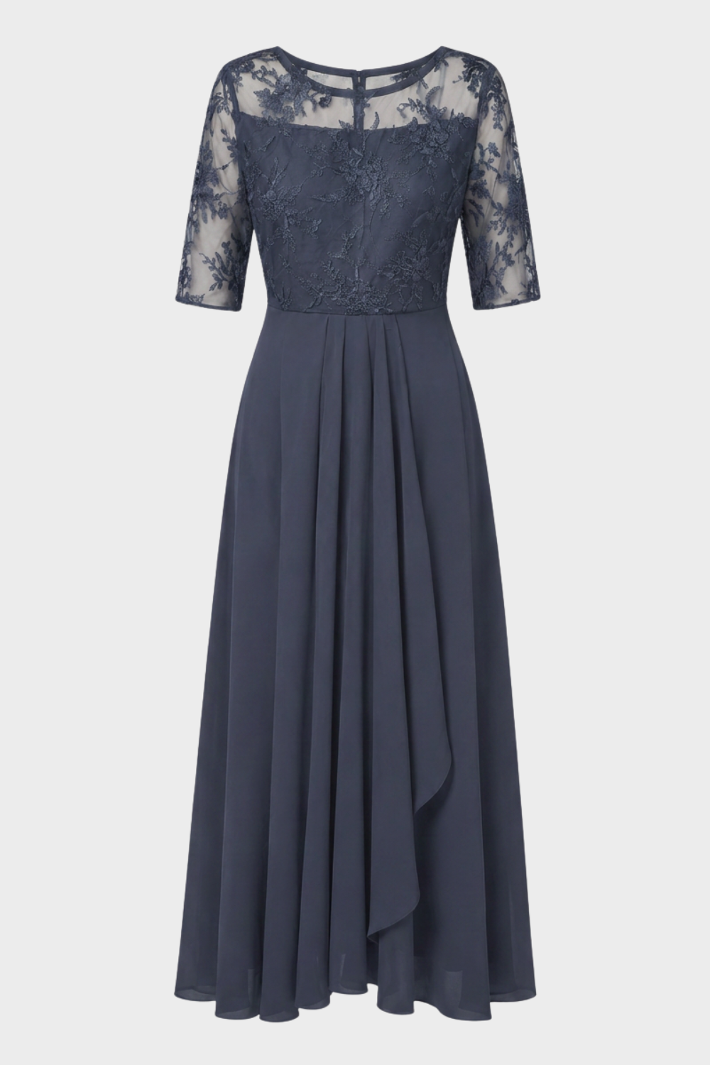 Elegantes Festliches Damen Chiffon-Maxikleid mit Spitzenoberteil