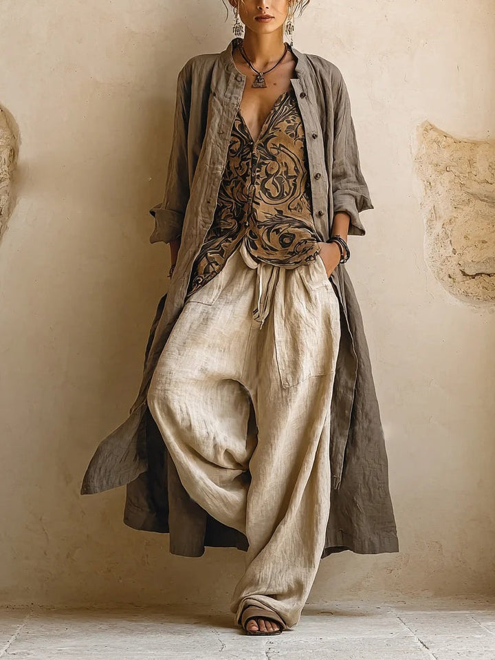 Lässiges Dreiteiliges Damen Leinenlook Set