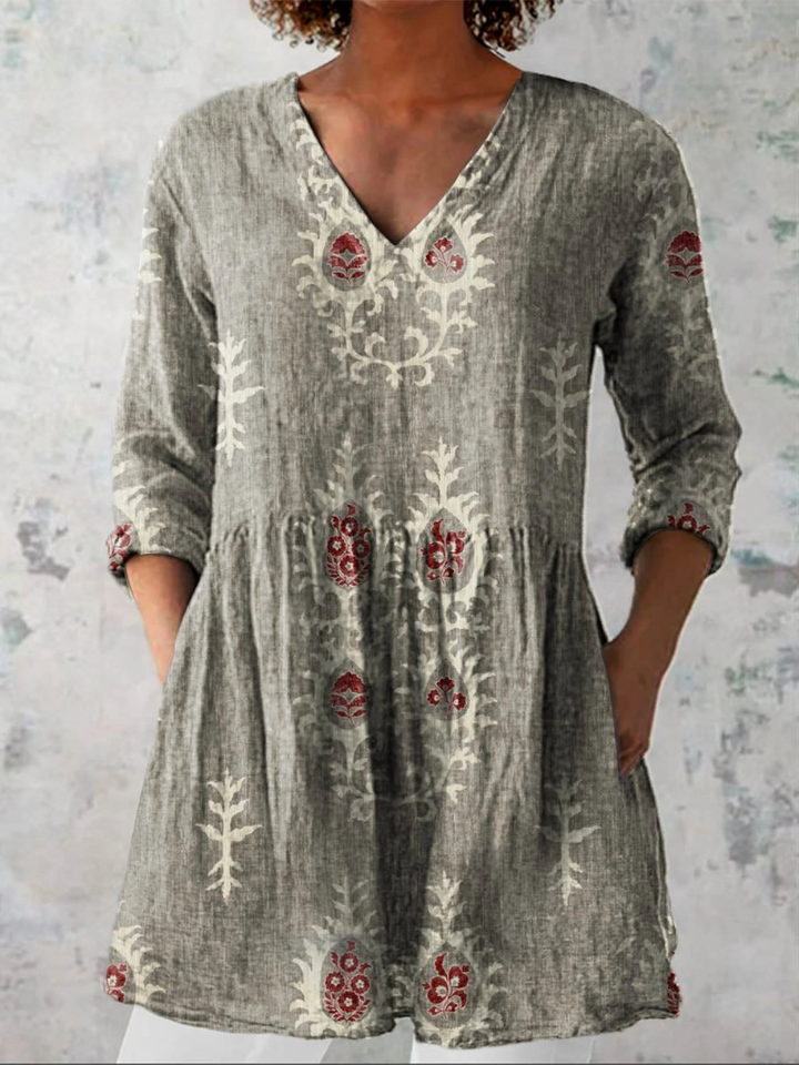 Ausdrucksstarke Lange Damen Bluse mit Muster