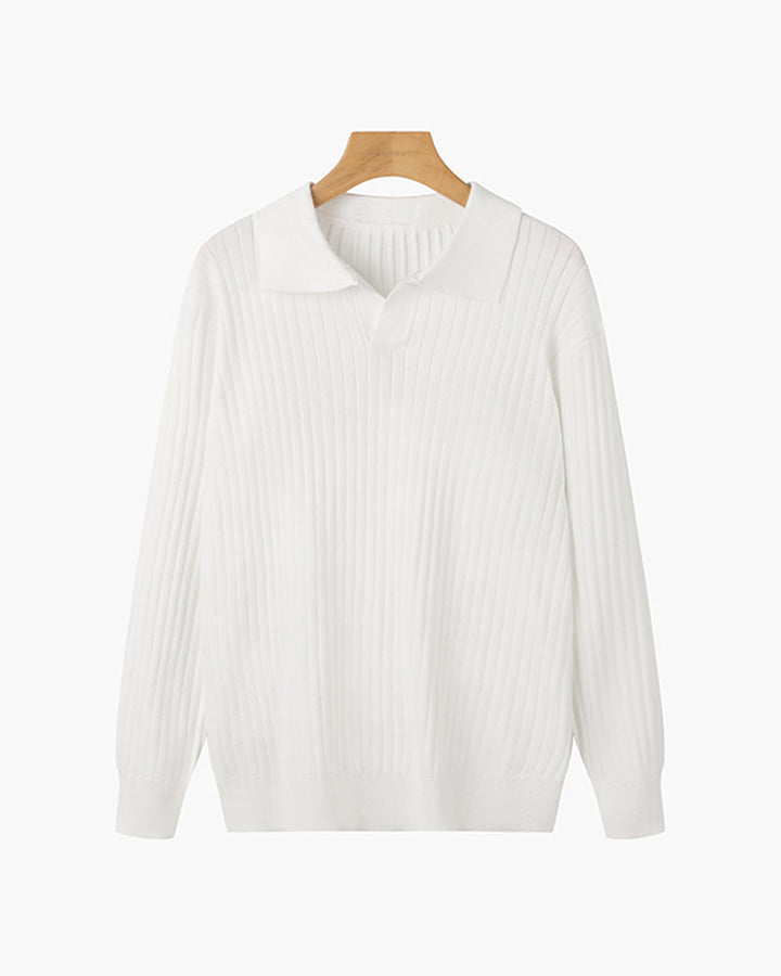 Klassisches Langarm Herren V-Ausschnitt Poloshirt