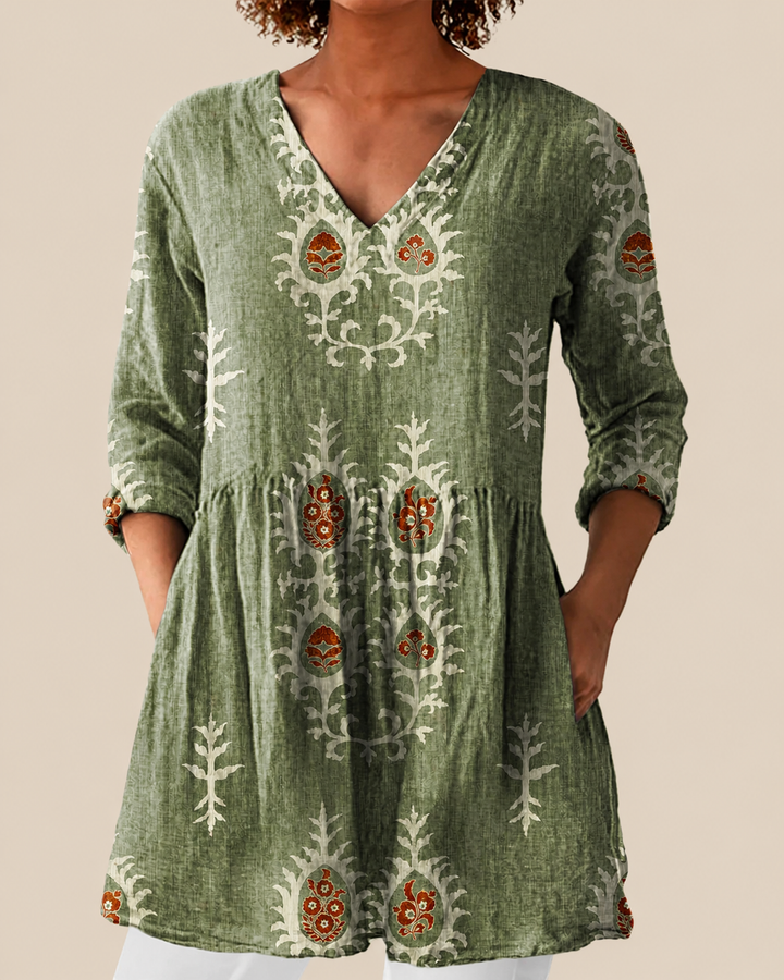 Ausdrucksstarke Lange Damen Bluse mit Muster