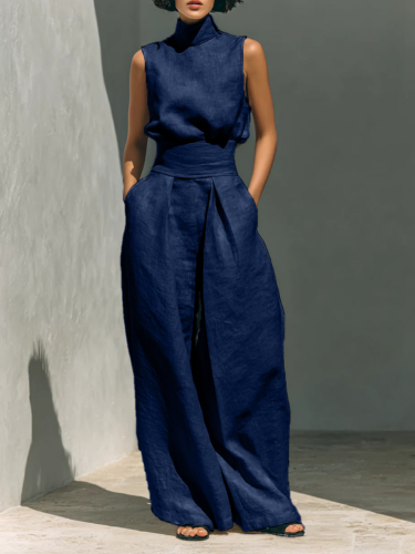 Elegantes Minimalistisches Damen Oberteil &amp; Weite Hosen-Set