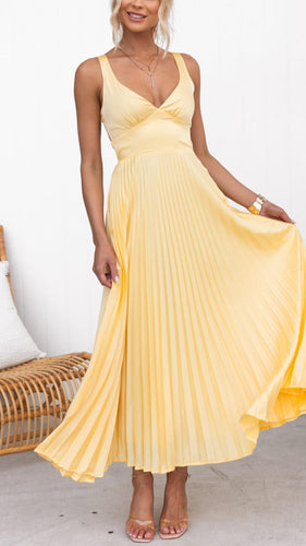 Trendiges Damen Maxi-Kleid mit Plissee und V-Ausschnitt