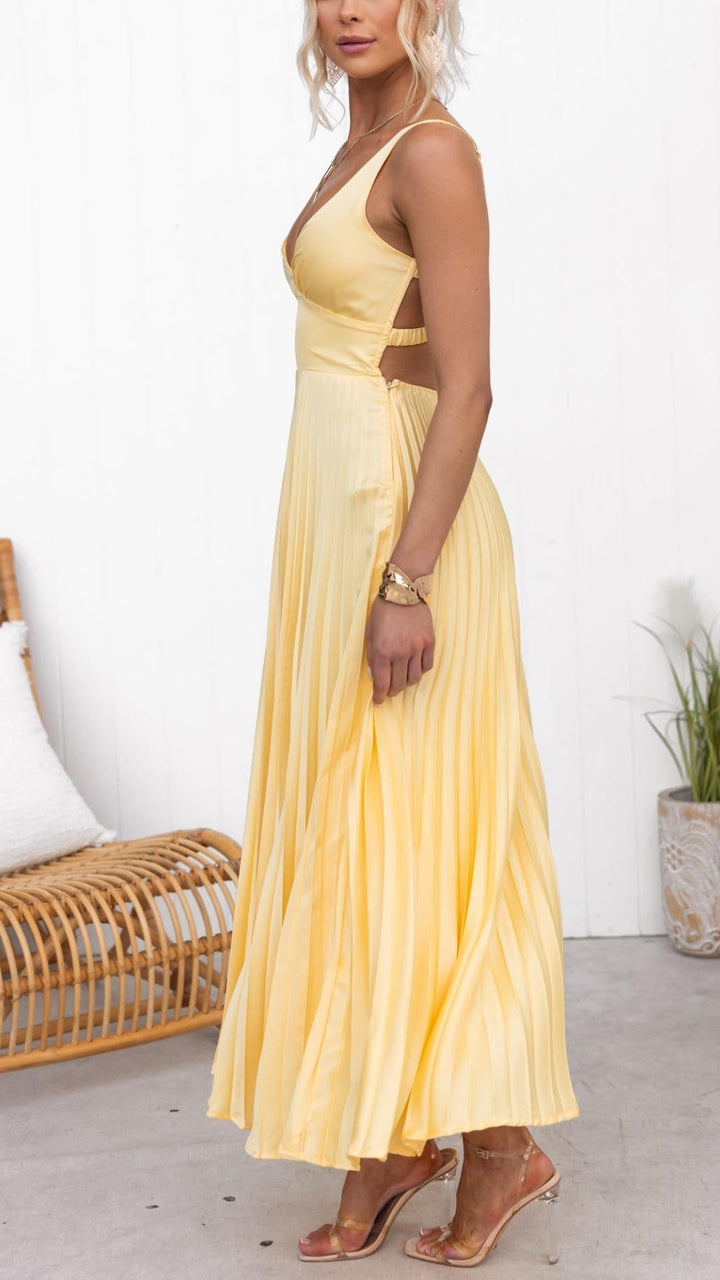 Trendiges Damen Maxi-Kleid mit Plissee und V-Ausschnitt