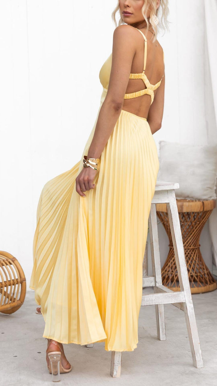 Trendiges Damen Maxi-Kleid mit Plissee und V-Ausschnitt