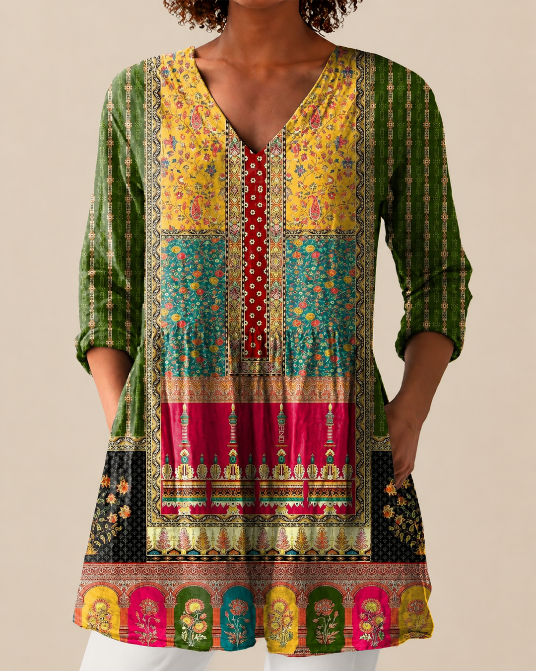 Ausdrucksstarke Lange Damen Bluse mit Muster