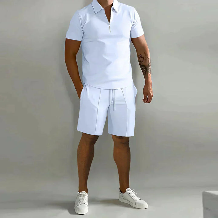 Leichtes Sommerliches Herren Polo-Shorts-Set mit Reißverschluss