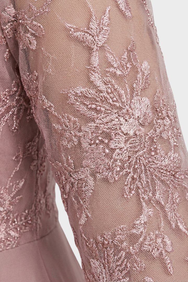 Elegantes Festliches Damen Chiffon-Maxikleid mit Spitzenoberteil
