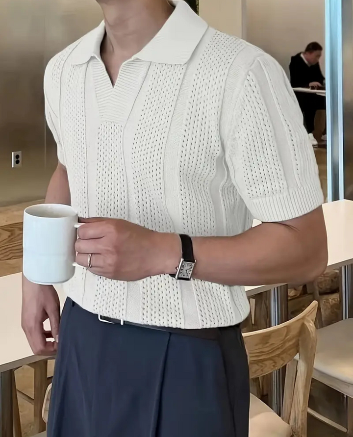 Atmungsaktives Strukturiertes Herren Strick-Poloshirt