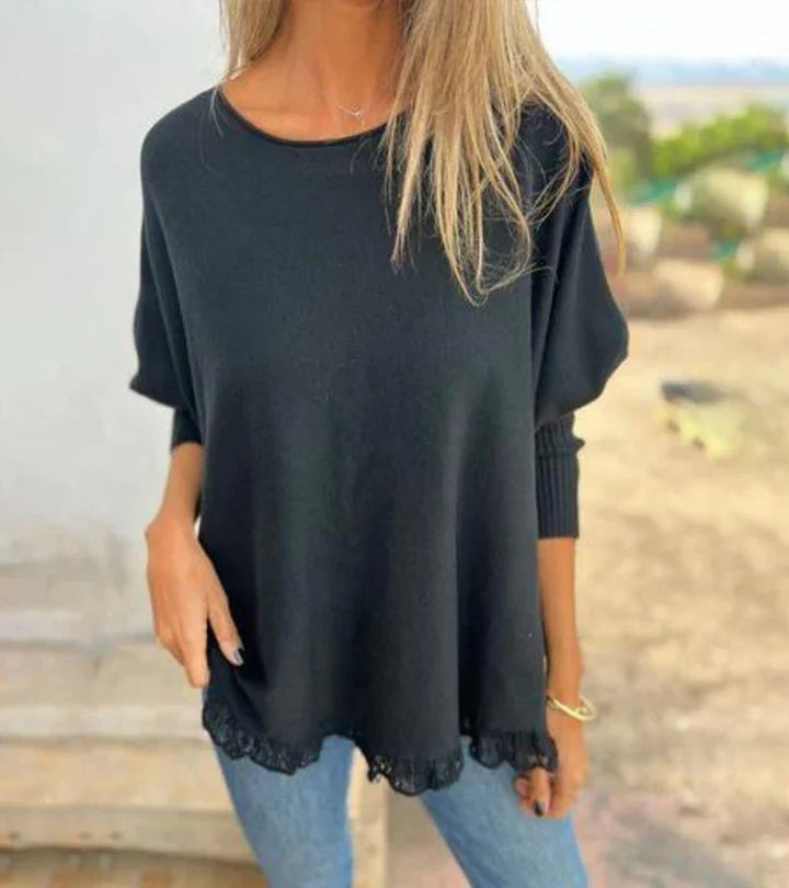 Trendiger Fransen-Pullover Damen Strickpulli